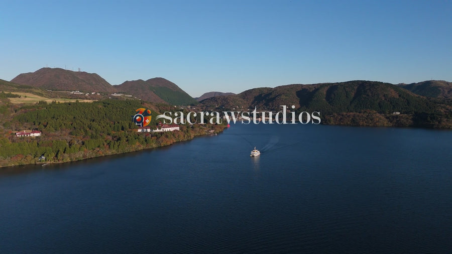 Lake Ashi Autumn Mountains Boat Wake - Aerial