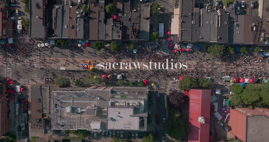 Toronto Crowd Marching Rightward - Aerial