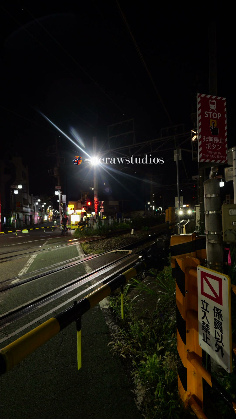 Railroad Crossing Night Train Passing - Street Level