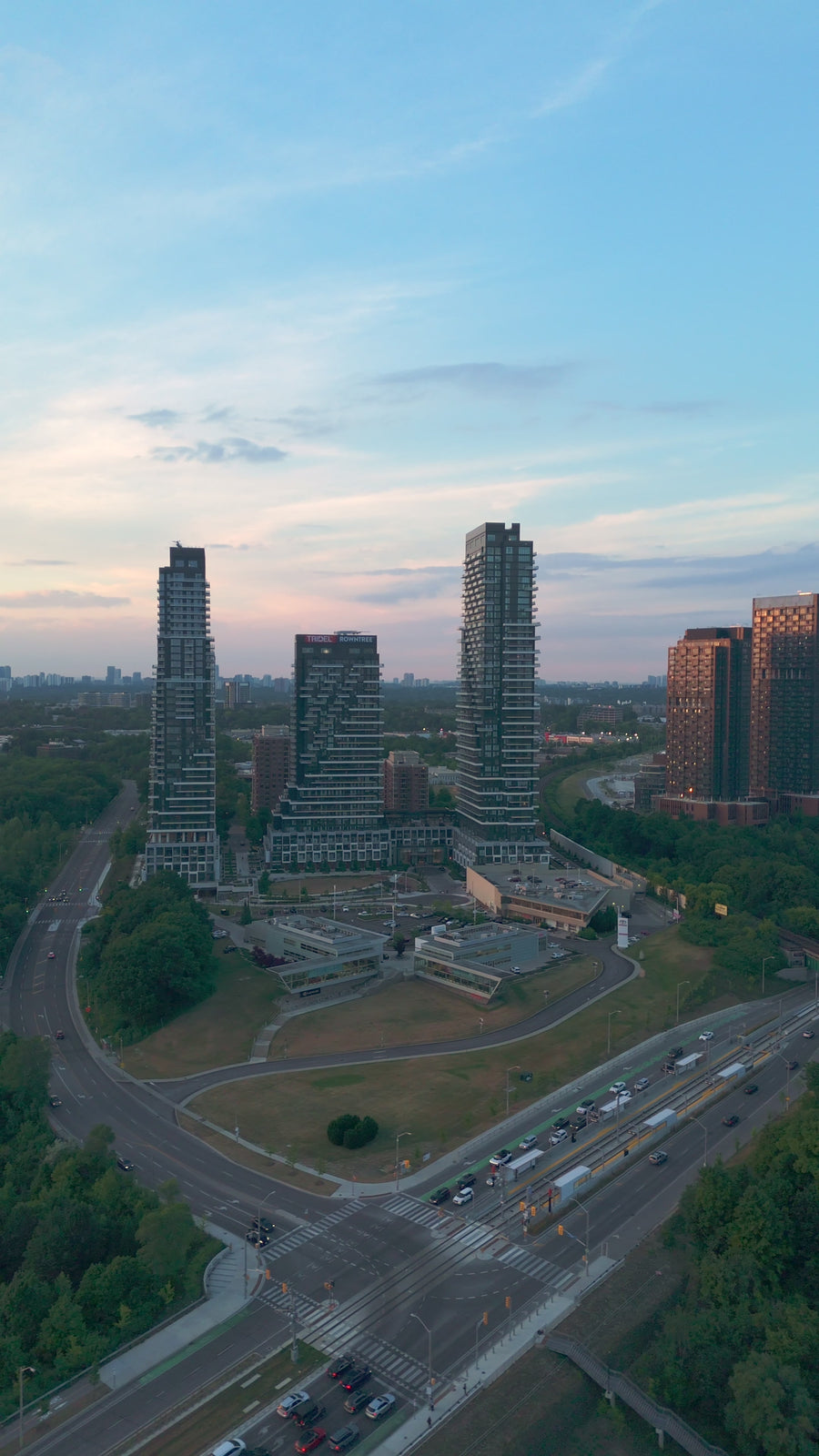 Residential Towers Warm Sunset Light - Aerial Drift