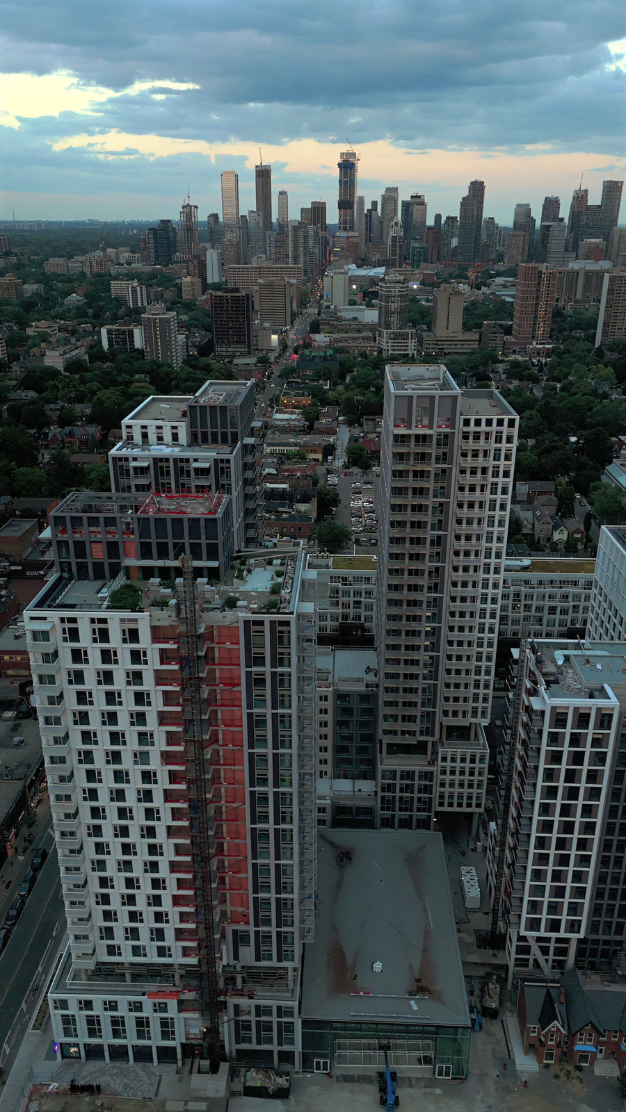 Toronto Bloor Street Skyscrapers and Traffic - Aerial