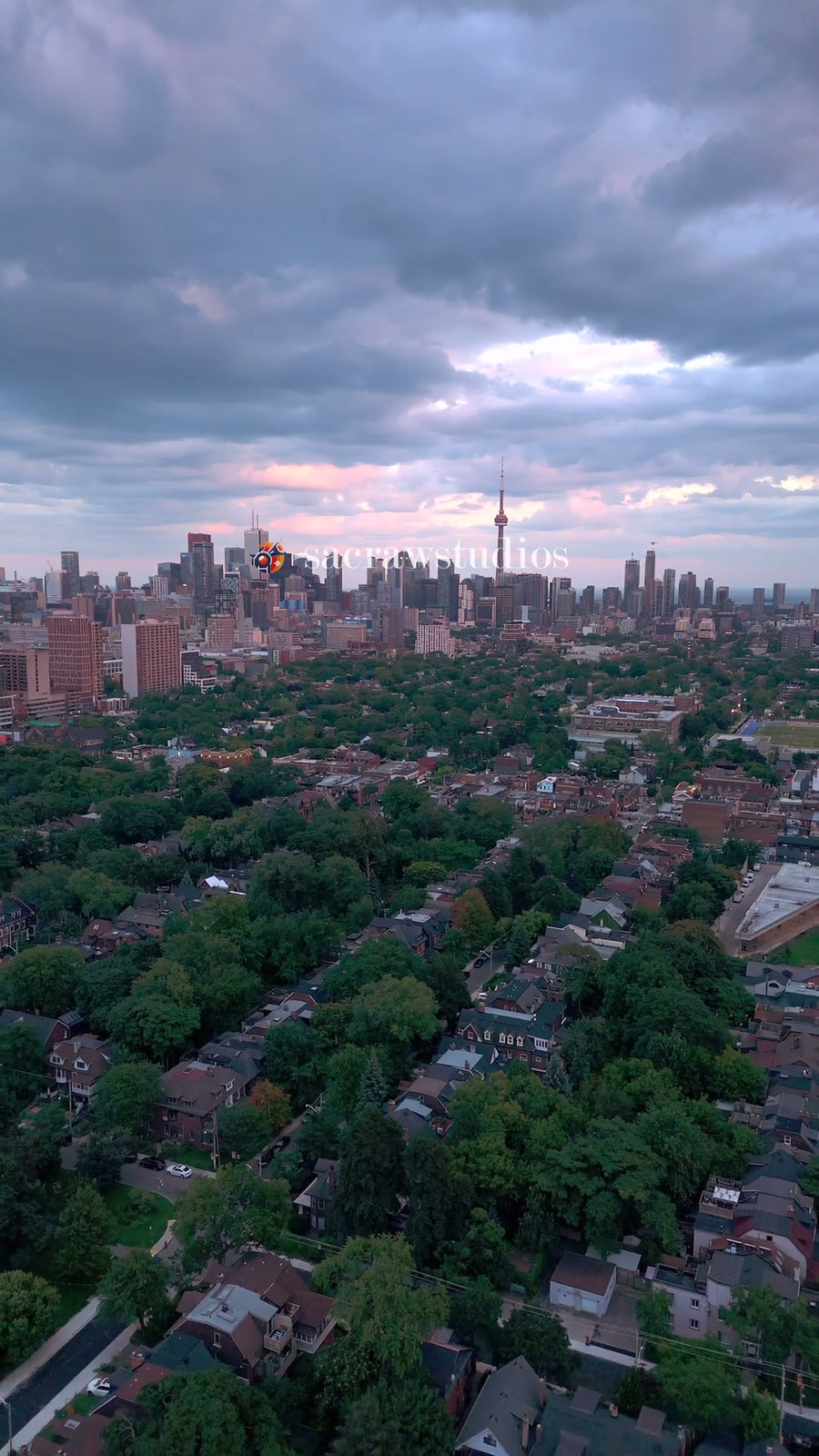 Toronto Skyline Twilight Glow - Aerial Pan