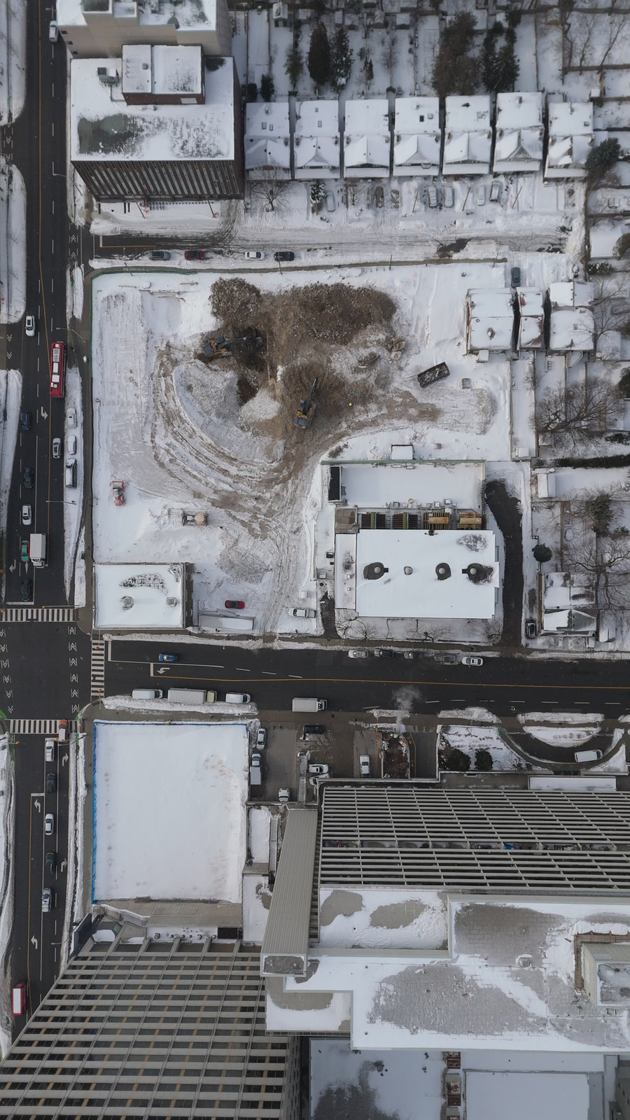 Winter Construction Site in Snow - Top Down