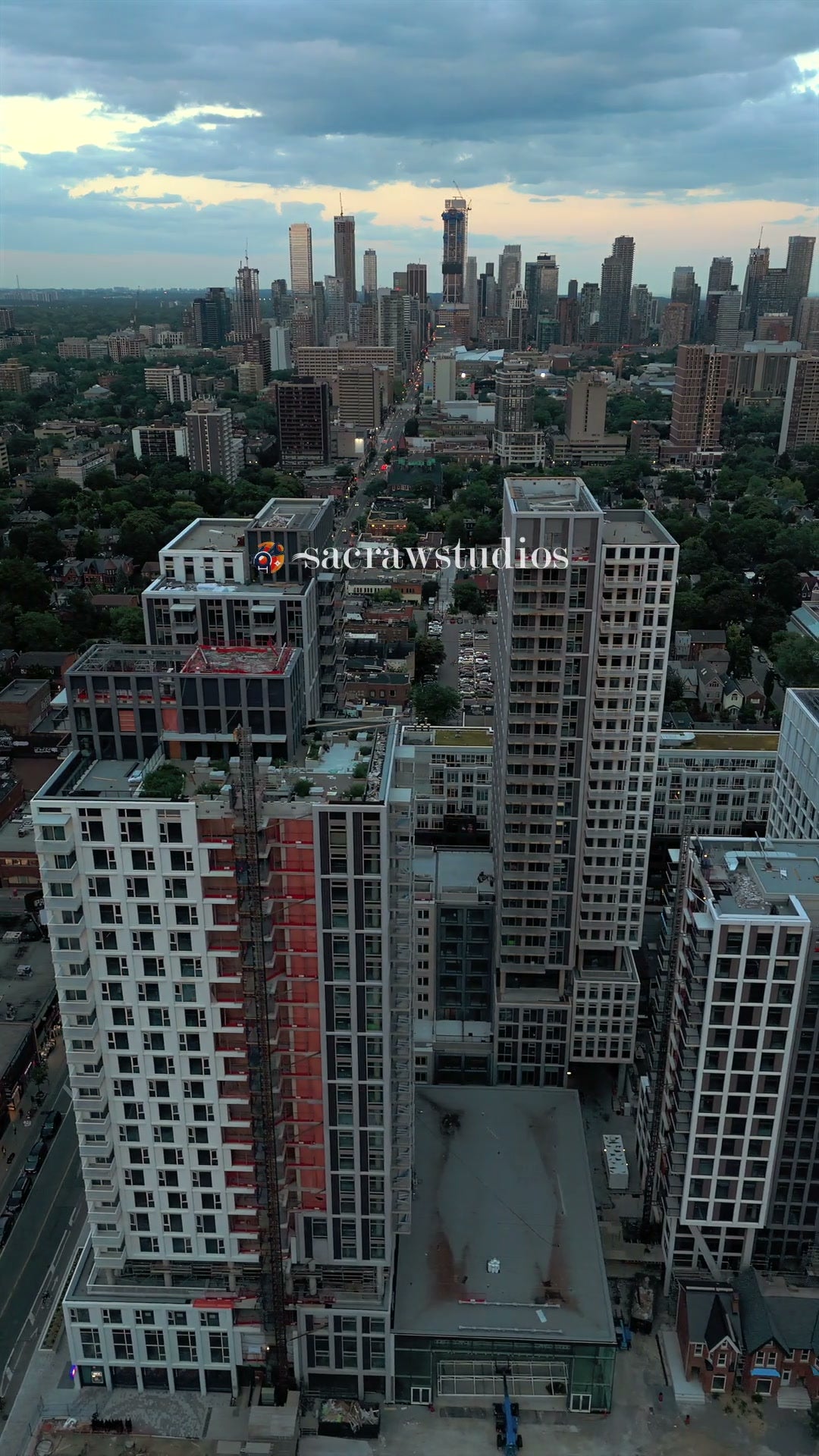Aerial View of Toronto Bloor Street with Skyscrapers and Traffic