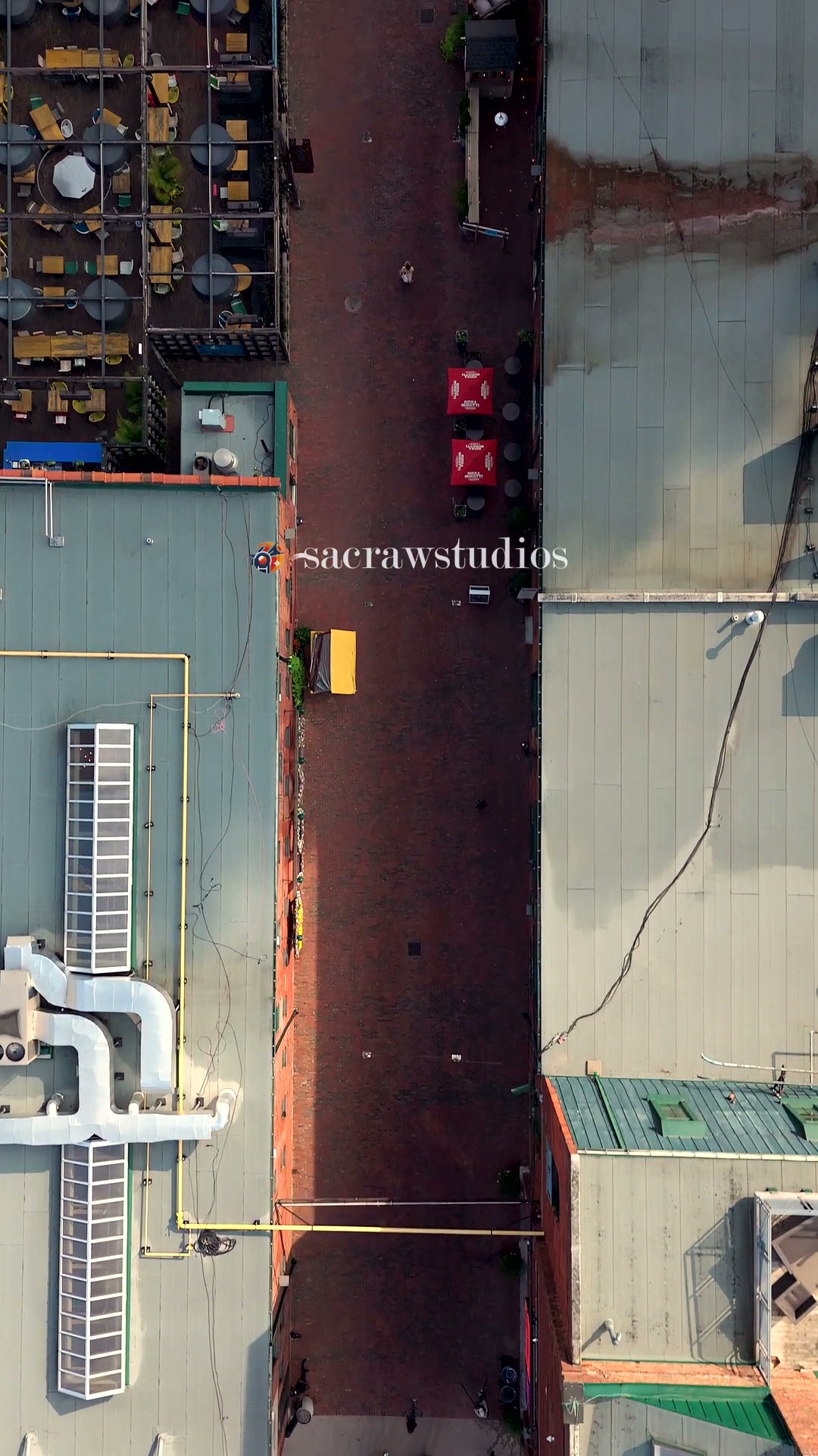 Aerial View of Urban Alleyway with Colorful Details
