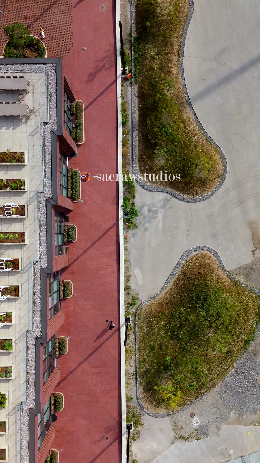 Green Rooftop Gardens on City Building - Top Down