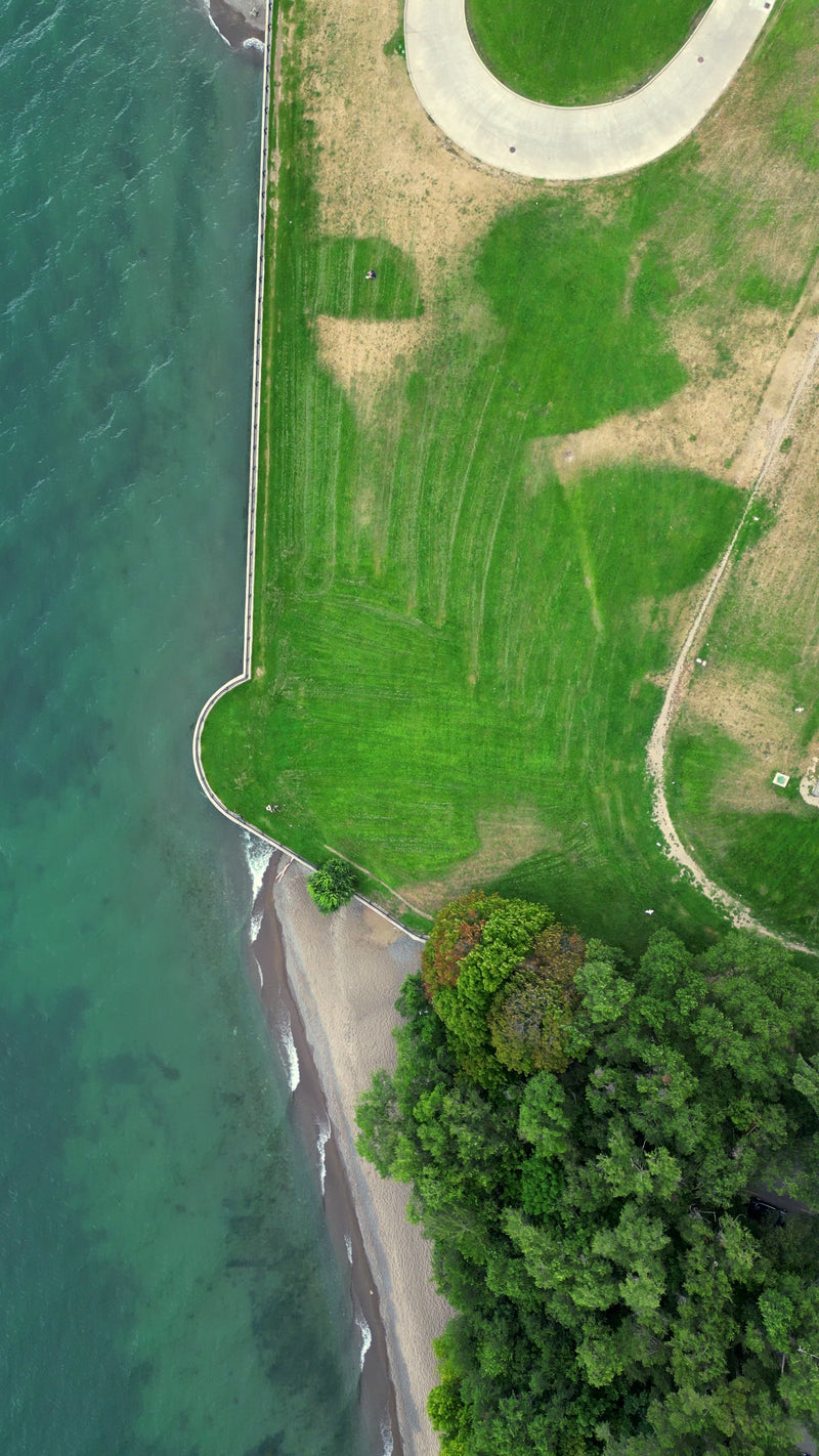 Coastal Park Pathway Ocean Shore - Aerial Tracking