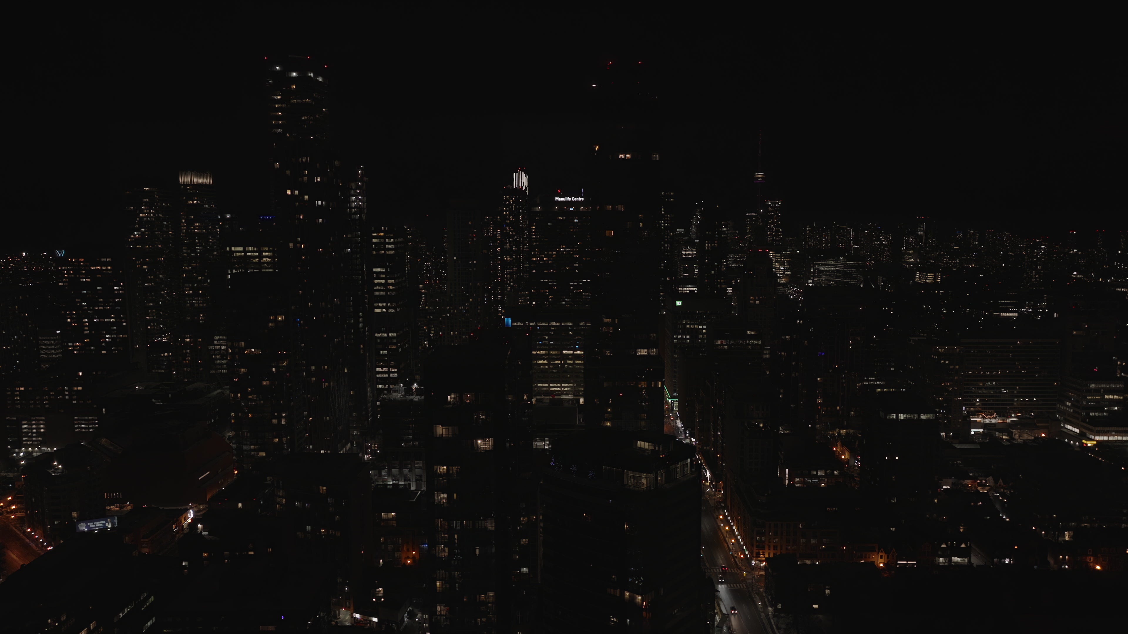Downtown City Night Lights - Aerial Flythrough — 4K stock footage