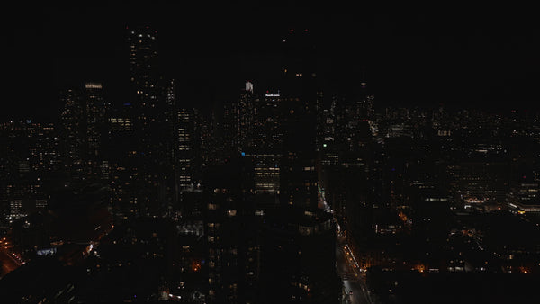 Downtown City Night Lights - Aerial Flythrough
