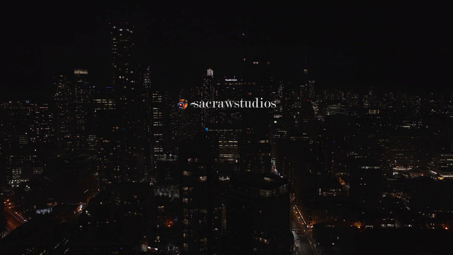 Downtown City Night Lights - Aerial Flythrough