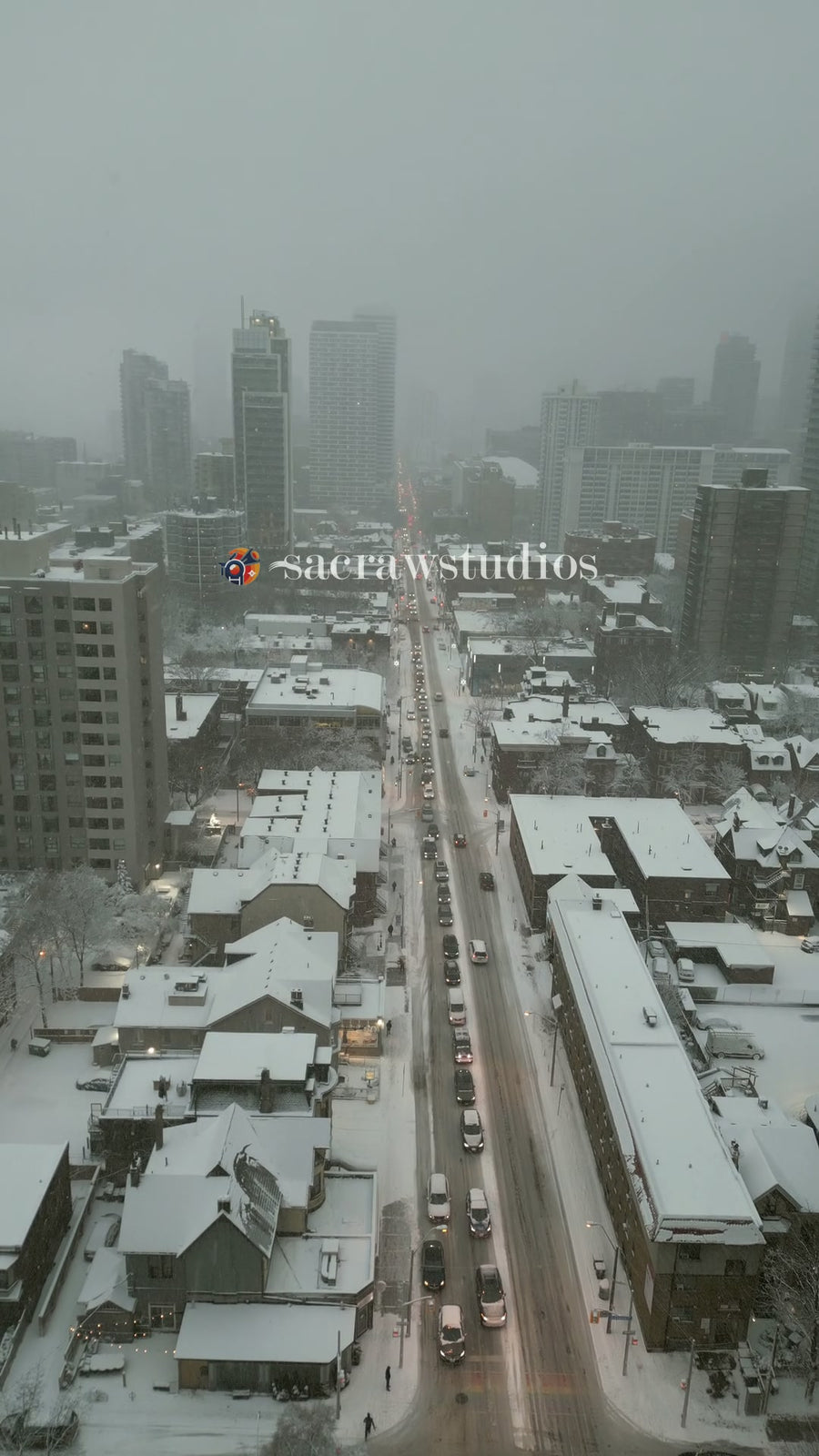 Toronto Downtown Winter Snowstorm Traffic - Elevated