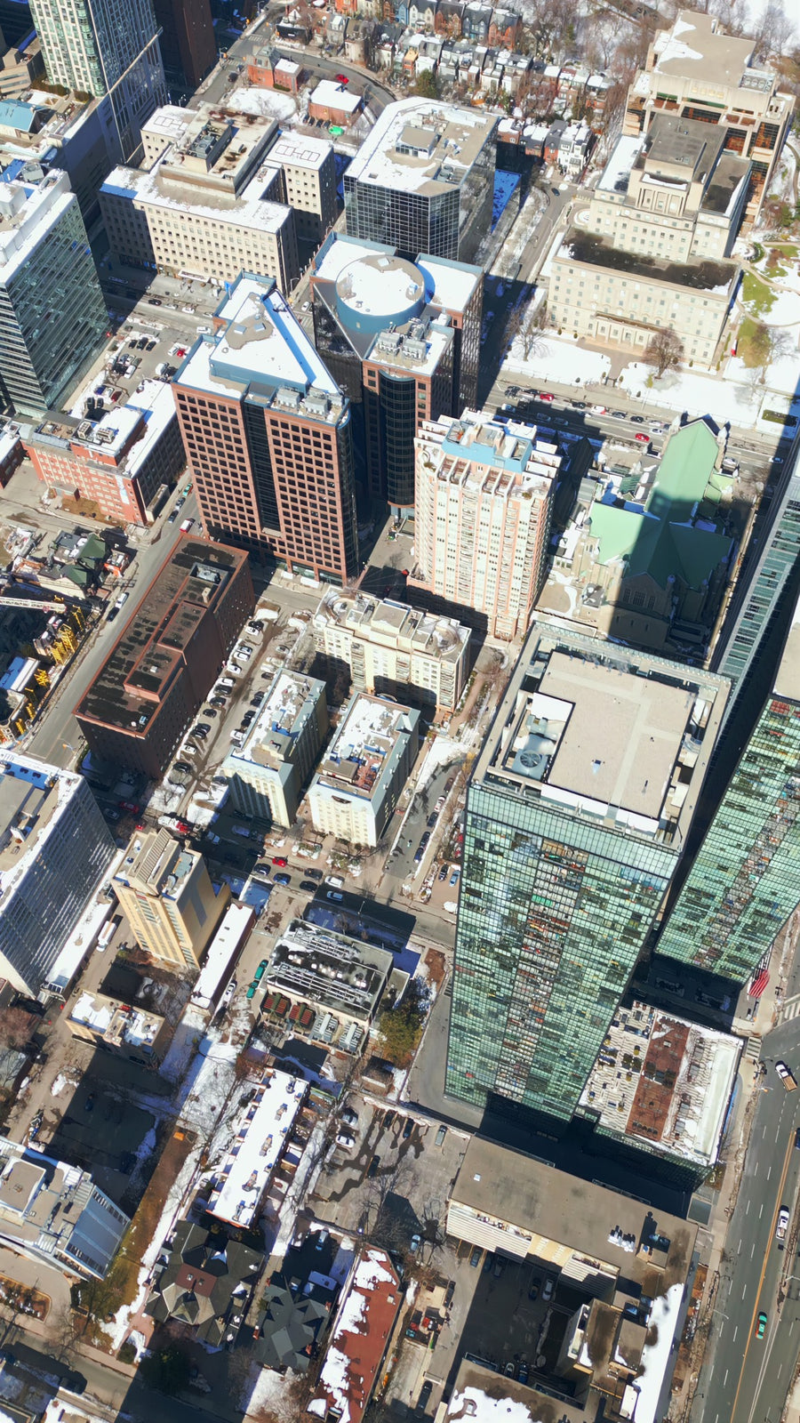 Downtown City Skyscrapers in Winter - 8K Aerial