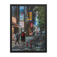 Neon Passage — framed print, black frame