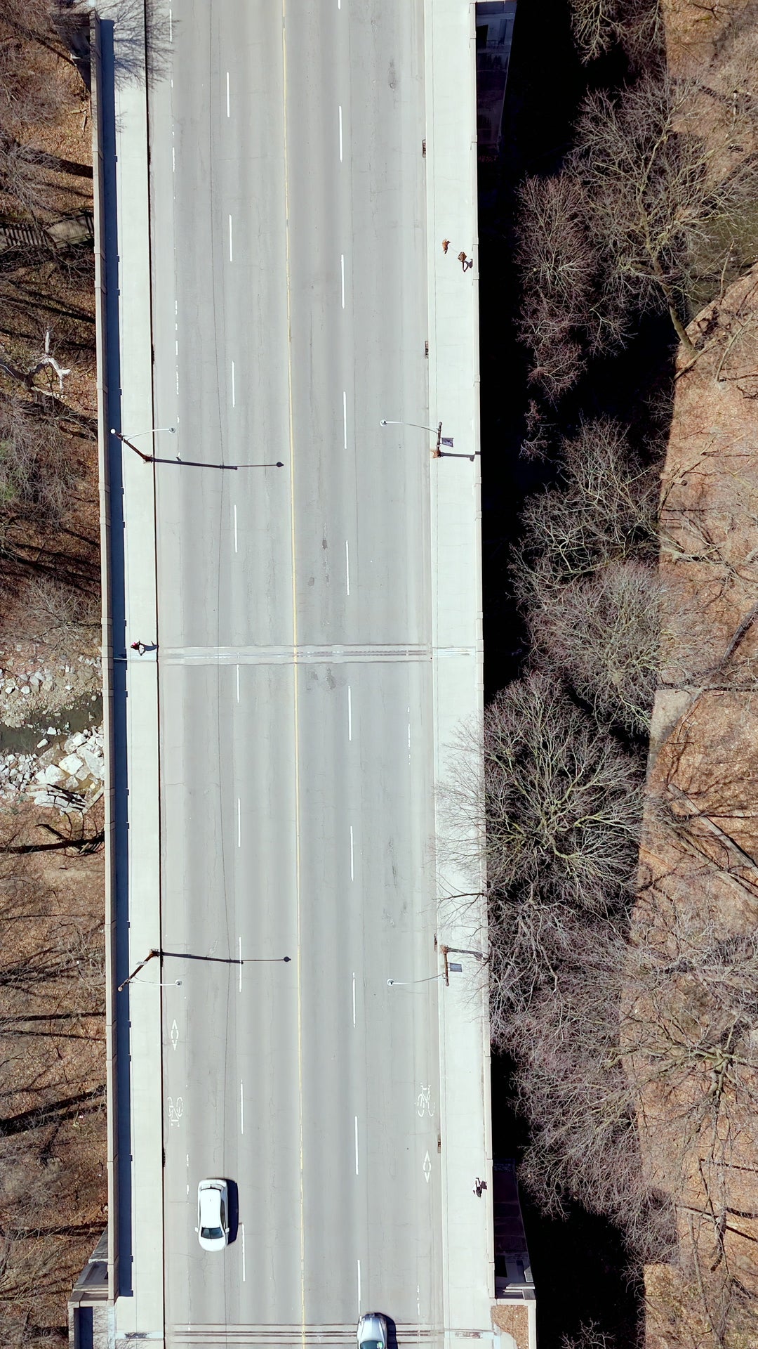 Highway Bridge Traffic River - Top Down — 4K stock footage