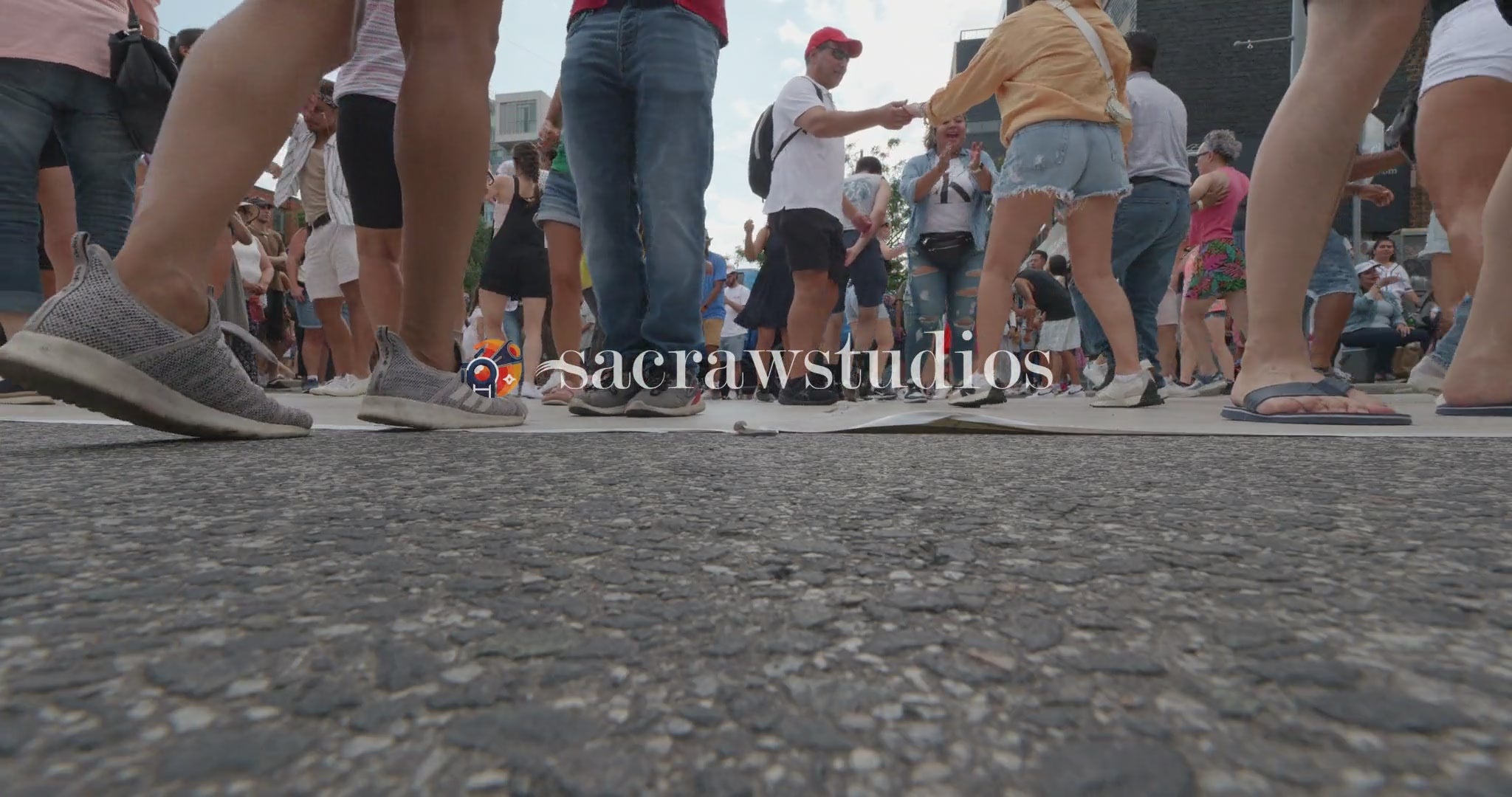 Outdoor Street Festival Crowd Dancing Feet - Low Angle in summer — 4K stock footage