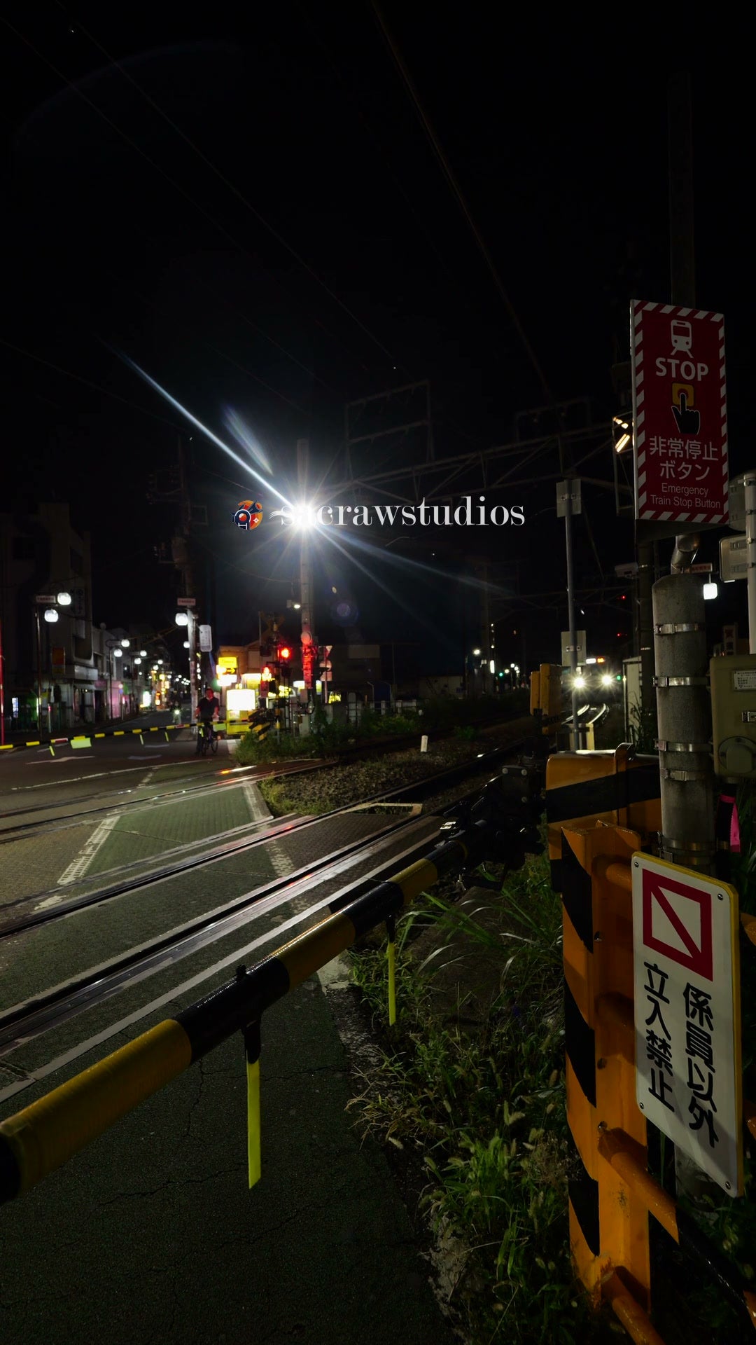 Railroad Crossing Night Train Passing - Street Level