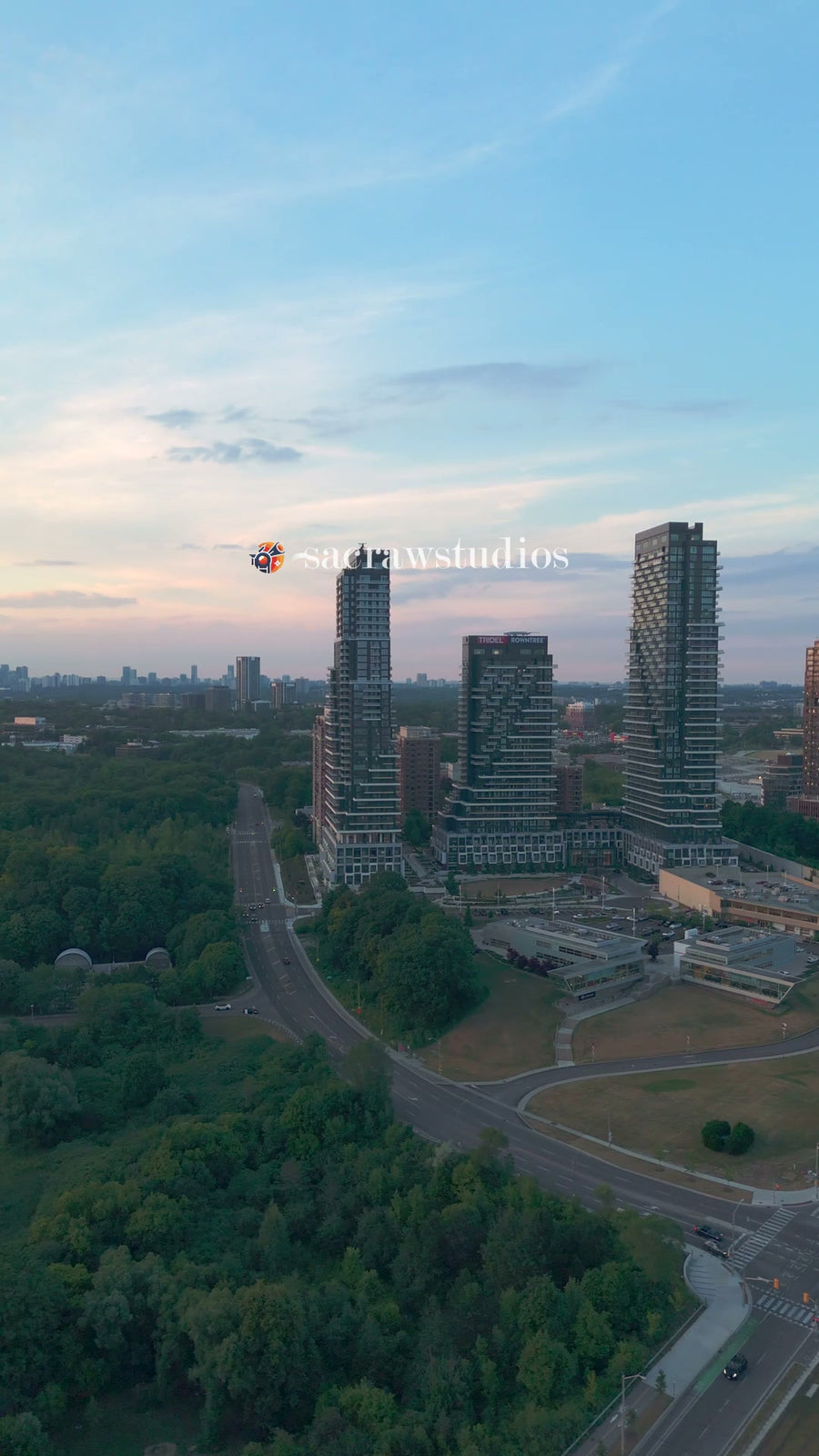 Residential Towers Warm Sunset Light - Aerial Drift
