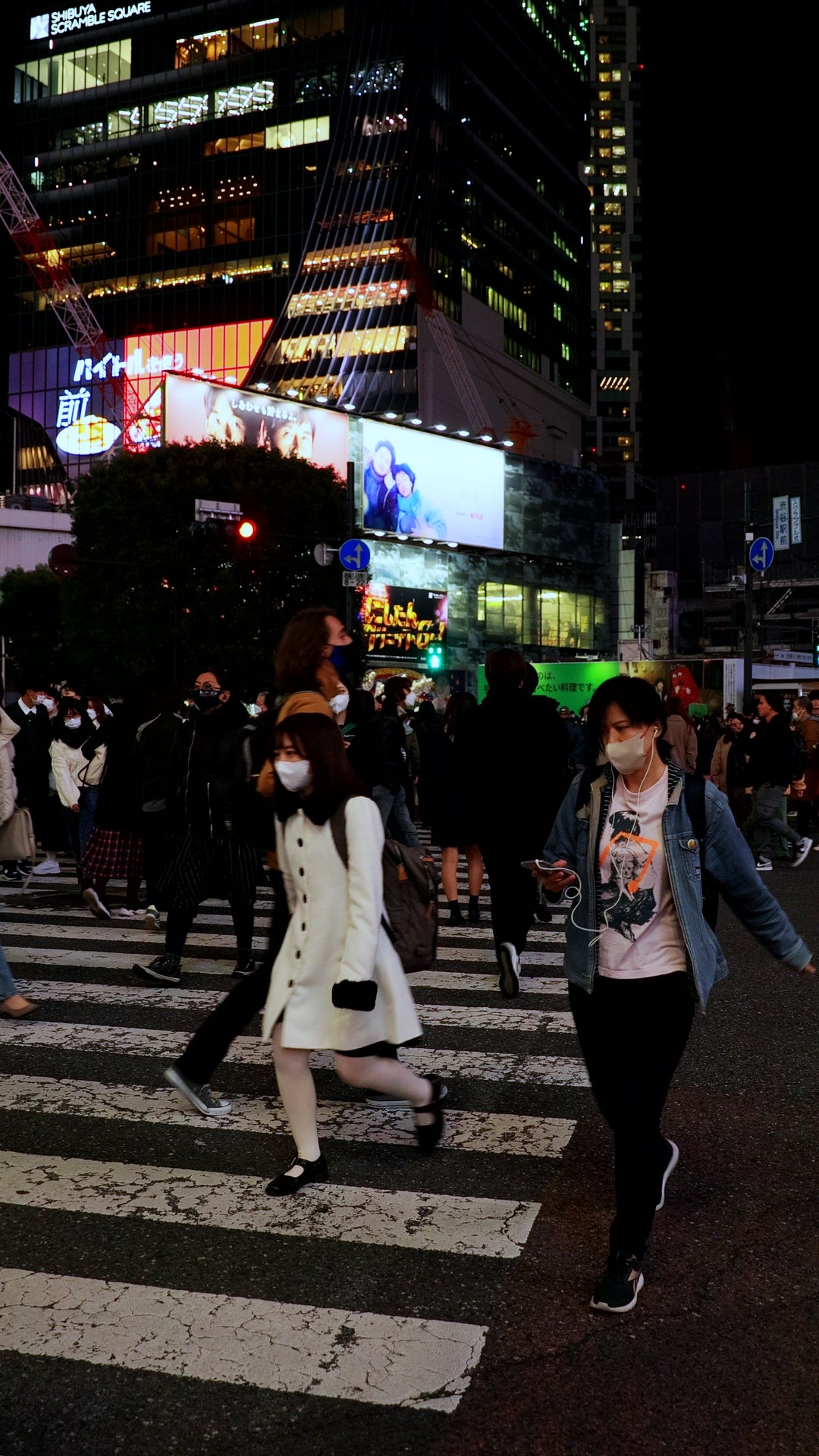 Shibuya Crossing Nightlife Traffic - Street Level