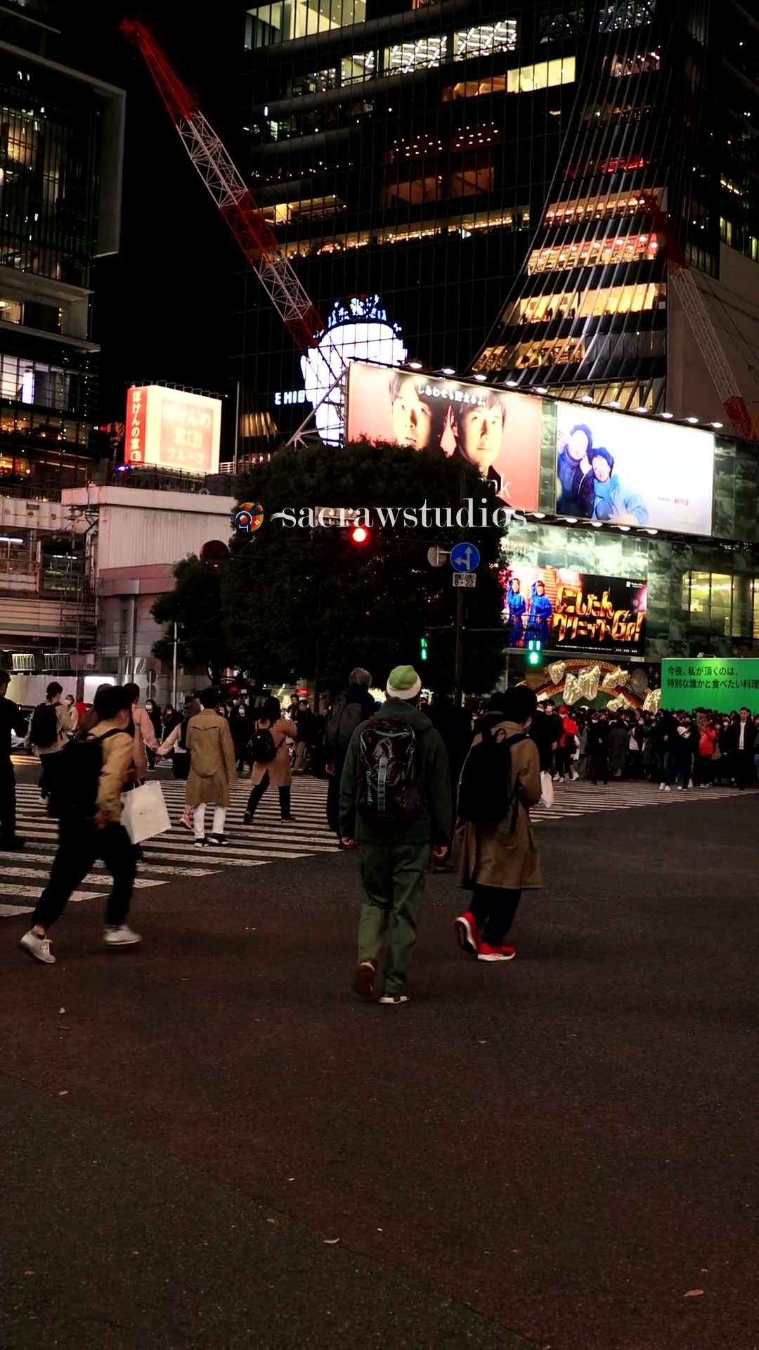 Shibuya Pedestrian Crossing Crowd - Aerial Pullout