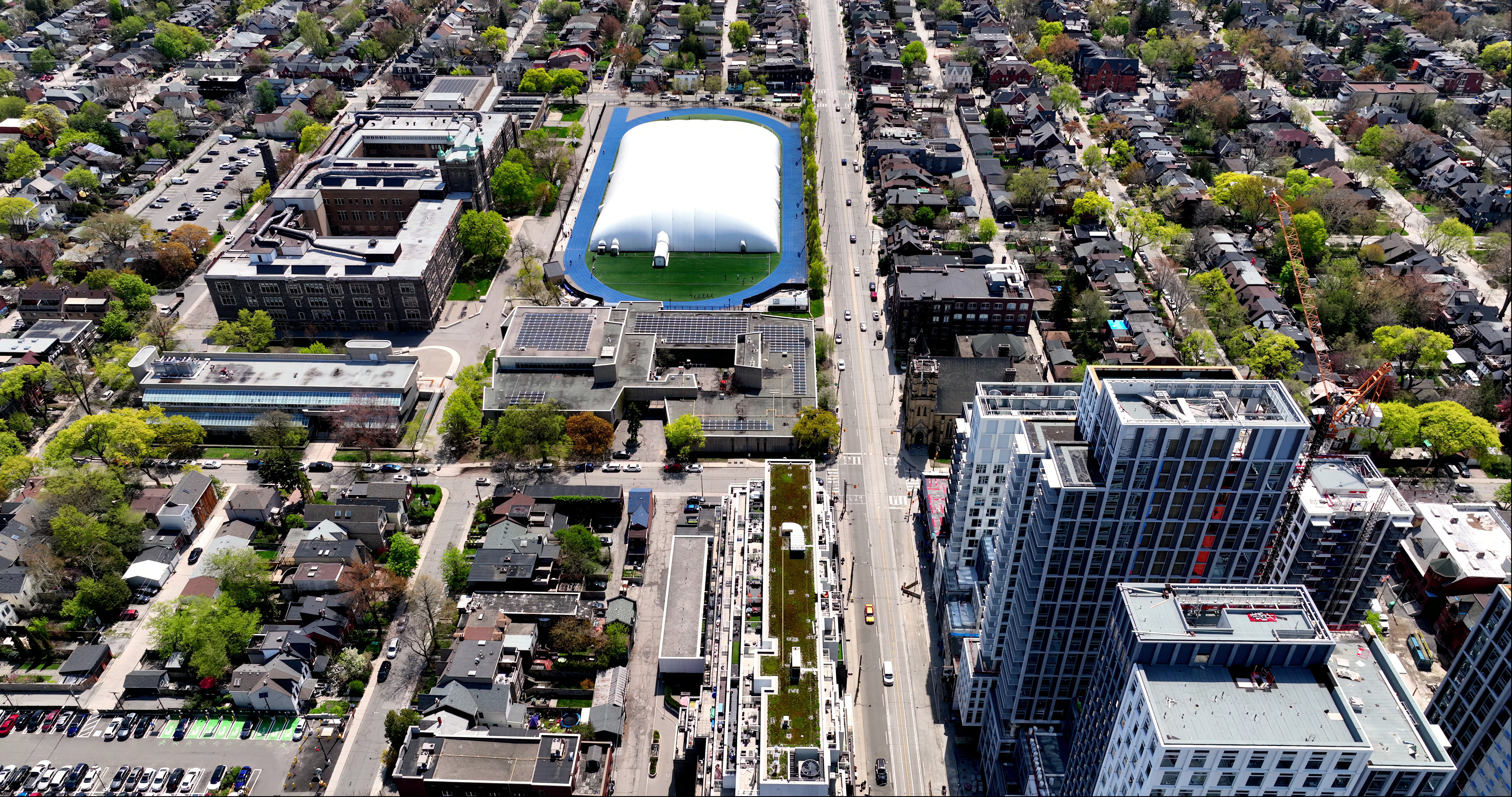Sports Dome Urban Complex - Aerial Orbit — 4K stock footage