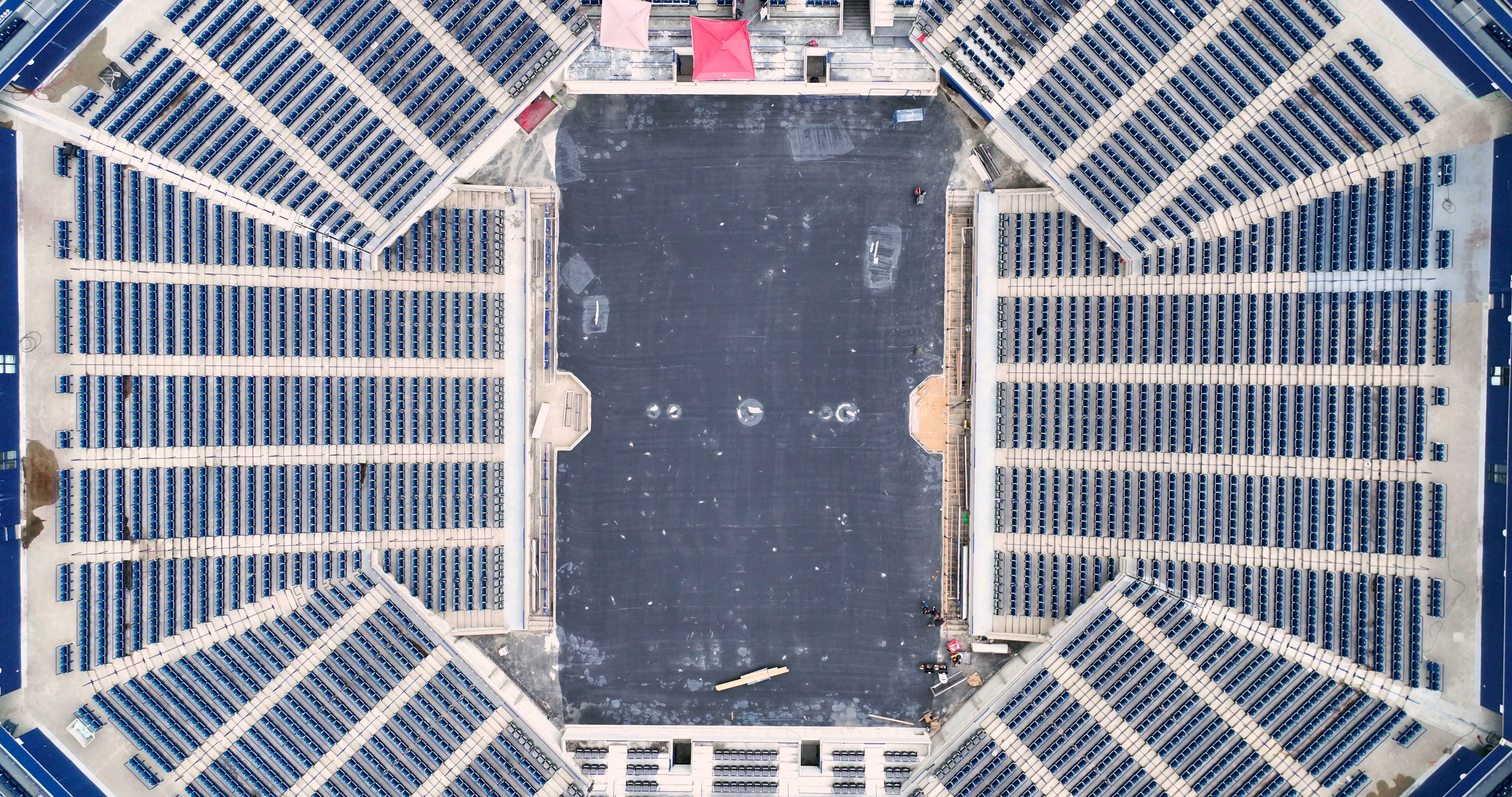 Empty Stadium Blue Seats - Aerial in Toronto — 4K stock footage