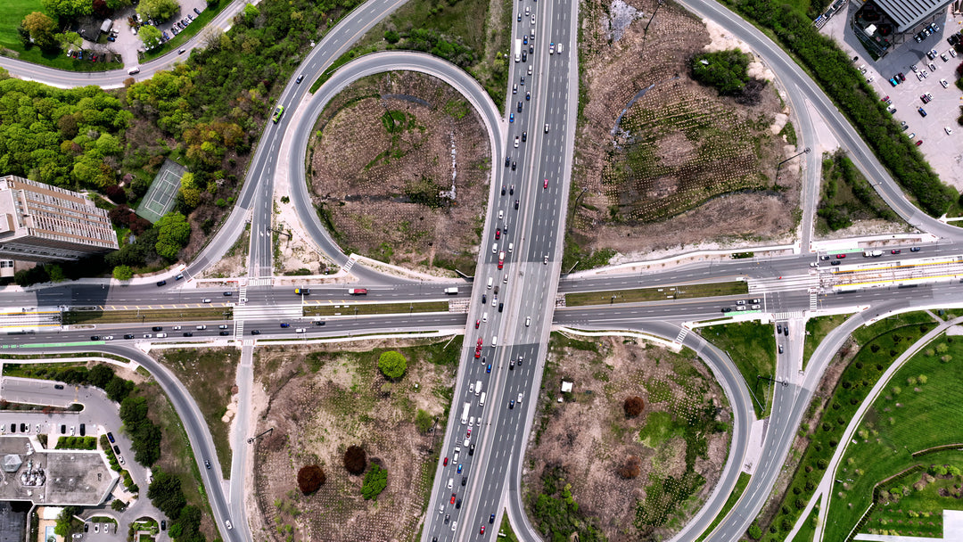 Highway Interchange with Traffic - Top Down — 4K stock footage