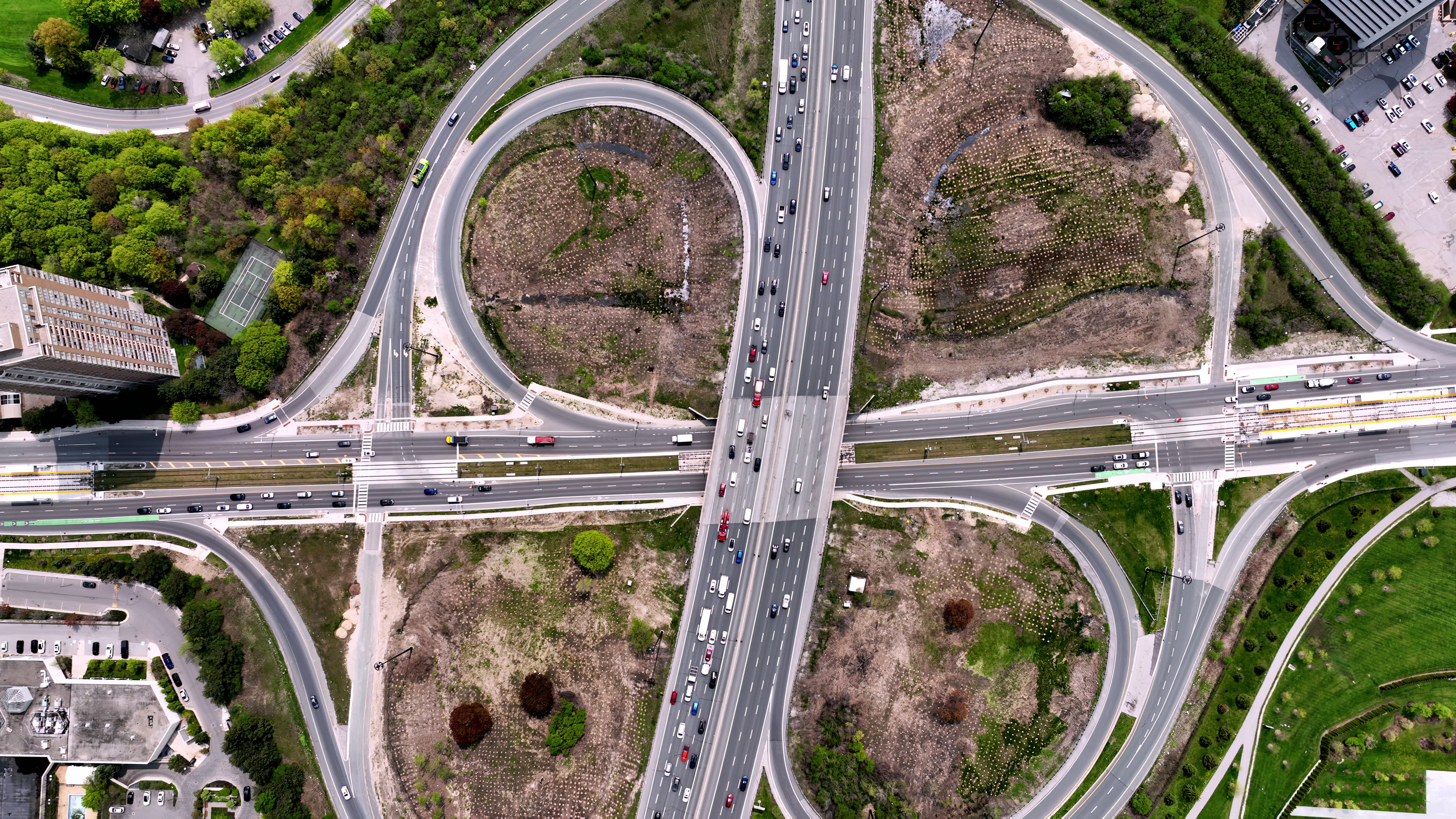 Highway Interchange with Traffic - Top Down — 4K stock footage