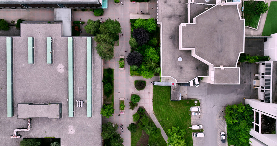 Modern Urban Buildings and Green Courtyards - Top Down
