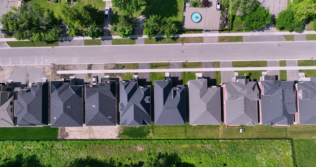Suburban Residential Street with Modern Houses - Summer Aerial — 4K stock footage