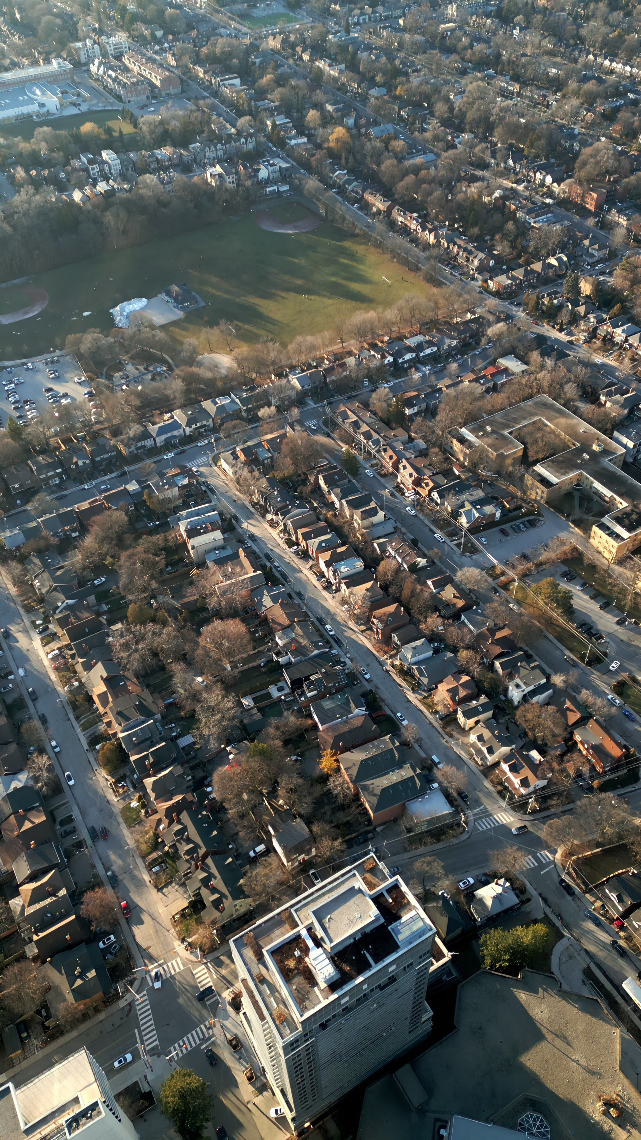 Toronto Residential Neighborhood Park at Golden Hour - Aerial — 4K stock footage