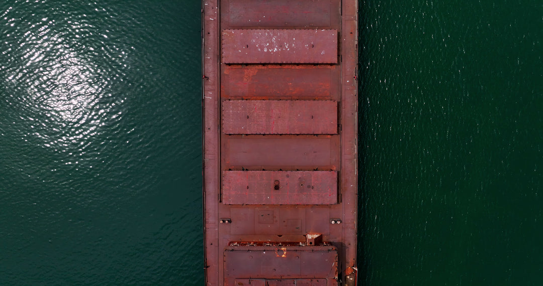 Rusty Cargo Ship on Calm Ocean - Aerial in Canada — 4K stock footage