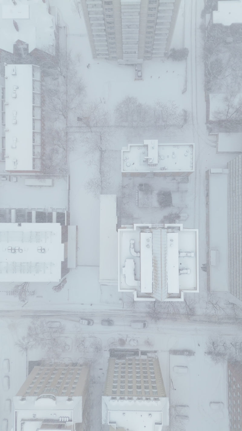 Snowy Toronto Streets in Winter Fog - Descent Aerial