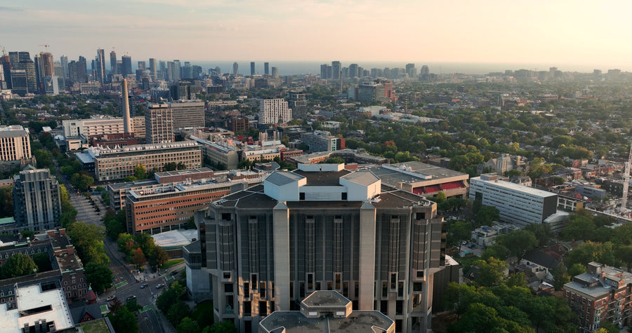 Toronto University Campus and Skyline at Golden Hour - 5K Aerial