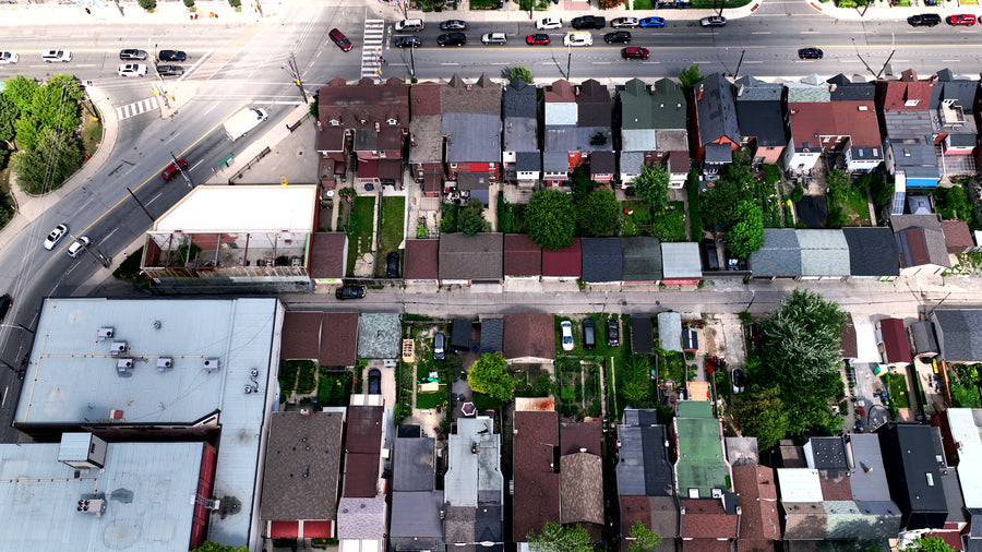 Urban Residential Neighborhood with Busy Highway - Aerial