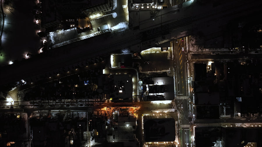 Snowy Toronto Intersection at Night - 5K Aerial