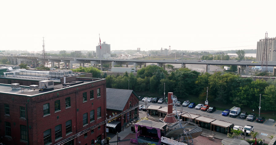 Industrial District with Highway Overpass - Aerial