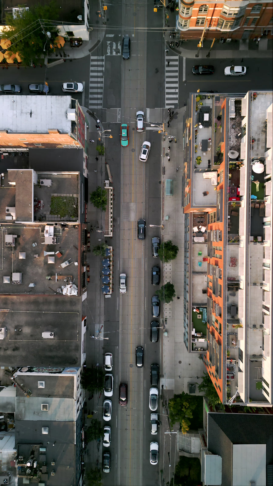 Toronto City Street Traffic at Sunset - Top Down