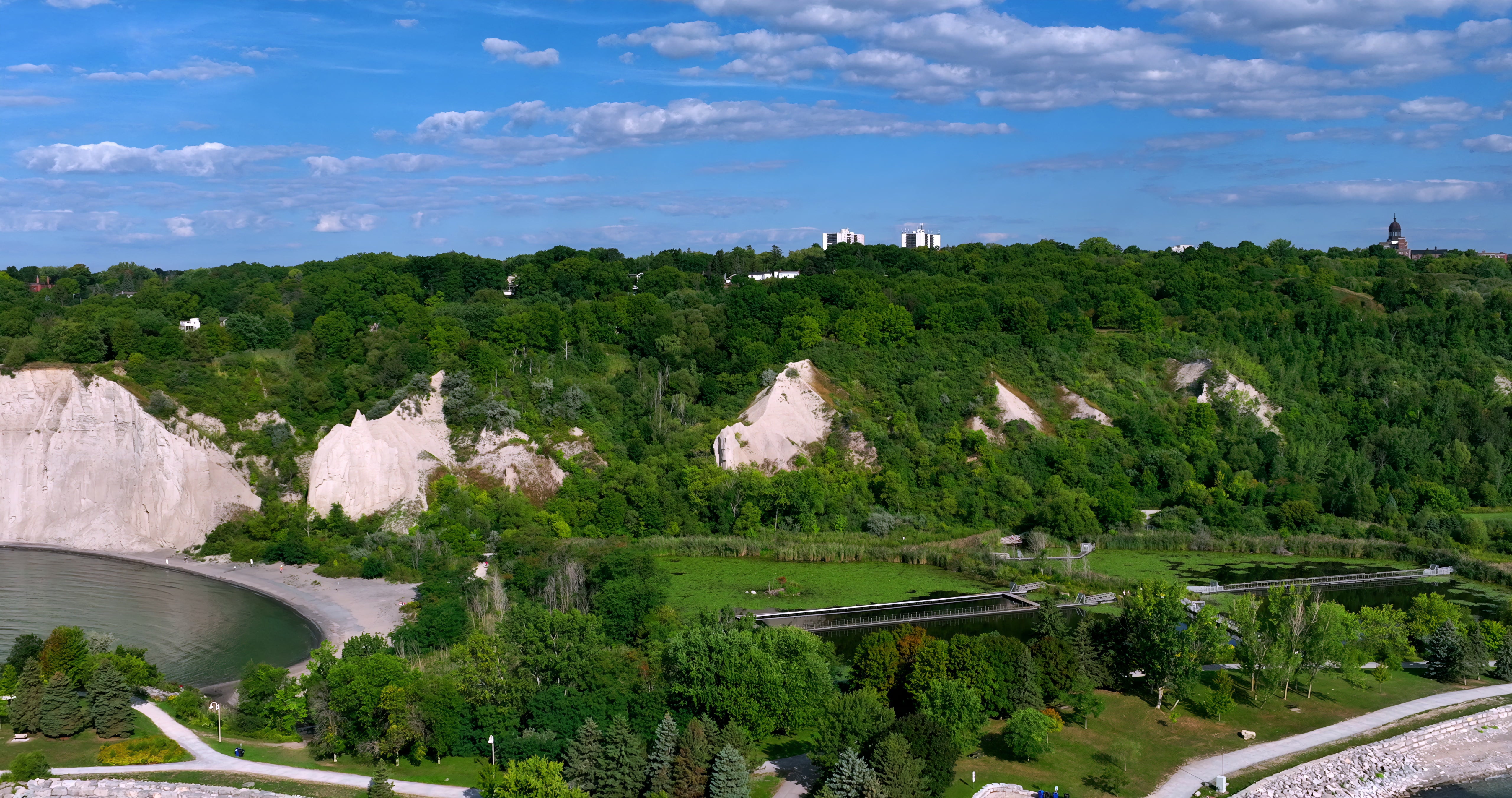 Toronto Scarborough Bluffs White Cliffs - Aerial in summer — 4K stock footage
