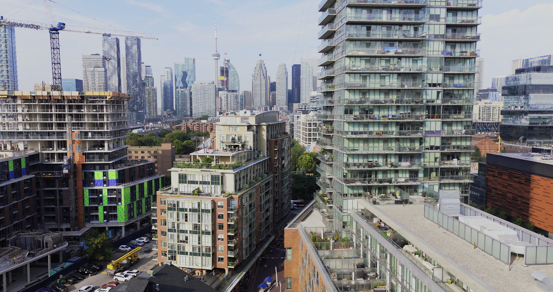 Toronto Downtown Condos and Skyline - Sunny Aerial — 4K stock footage