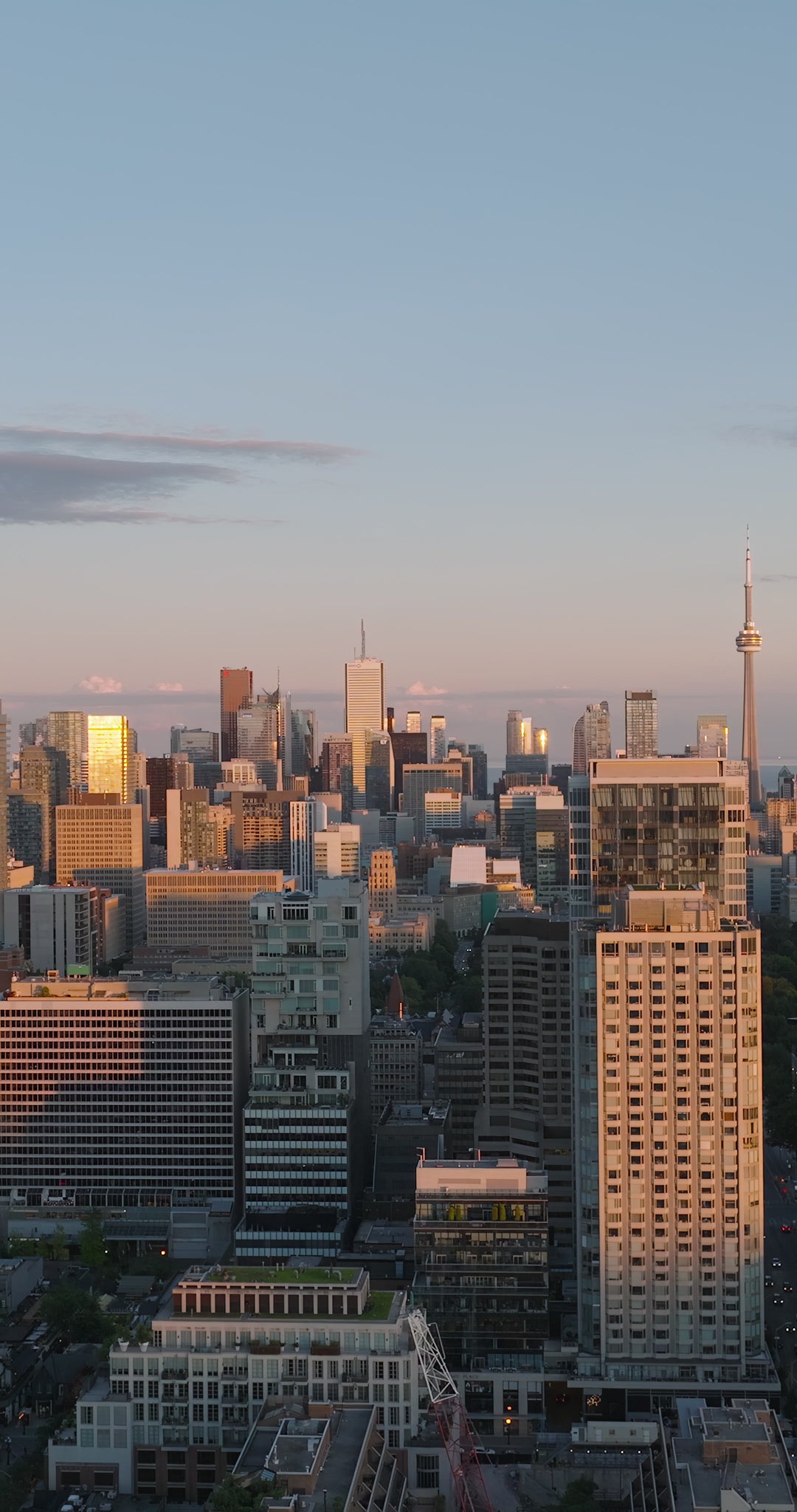 Toronto Skyline at Golden Hour Sunset - Aerial — 4K stock footage