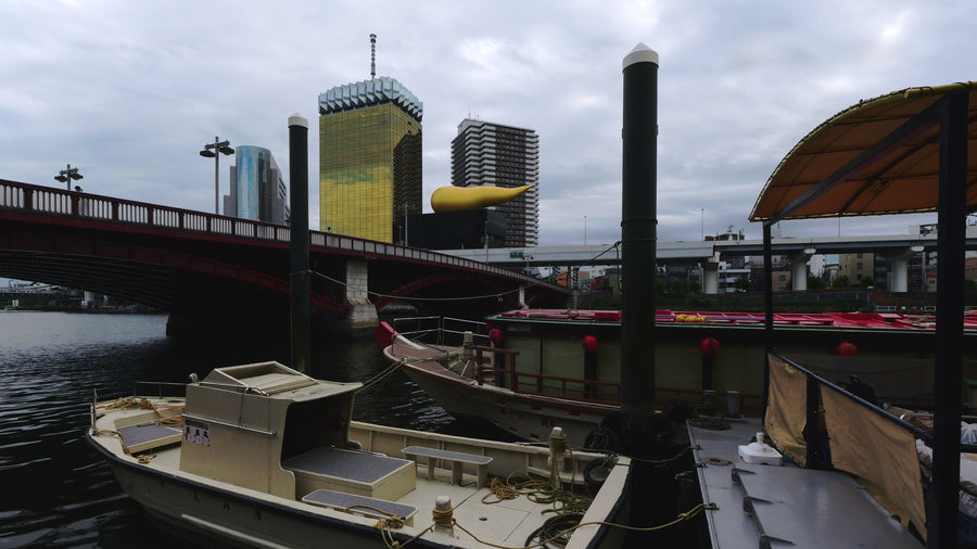 Tokyo River Boats with Asahi Beer Hall and Golden Flame