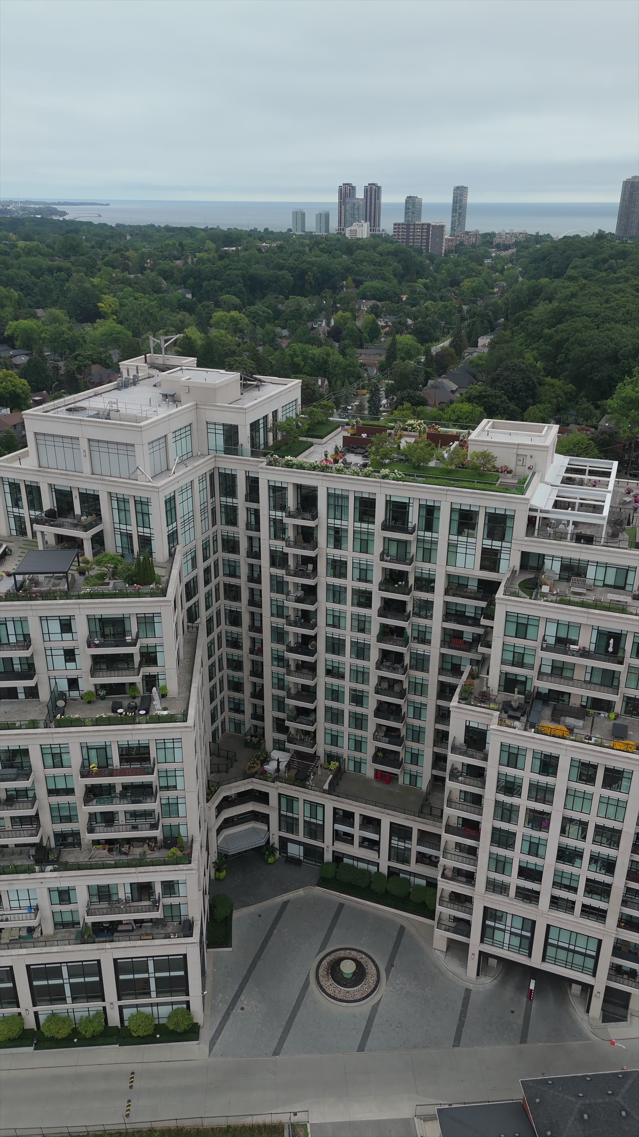 Modern Luxury Condo with Rooftop Garden - Overcast Aerial in Toronto — 4K stock footage