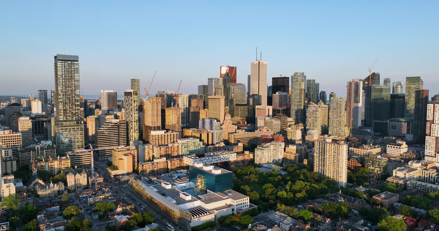 Toronto Skyline at Golden Hour with Modern Skyscrapers - 6K Aerial