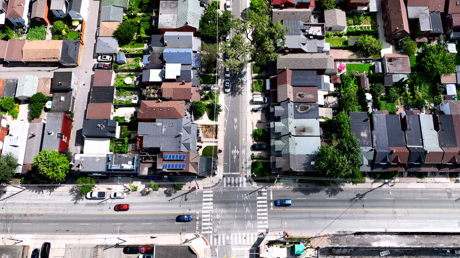 Residential Neighborhood with Traffic Intersection - 4K Aerial