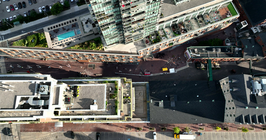 Modern Urban Architecture and Rooftops - Top Down