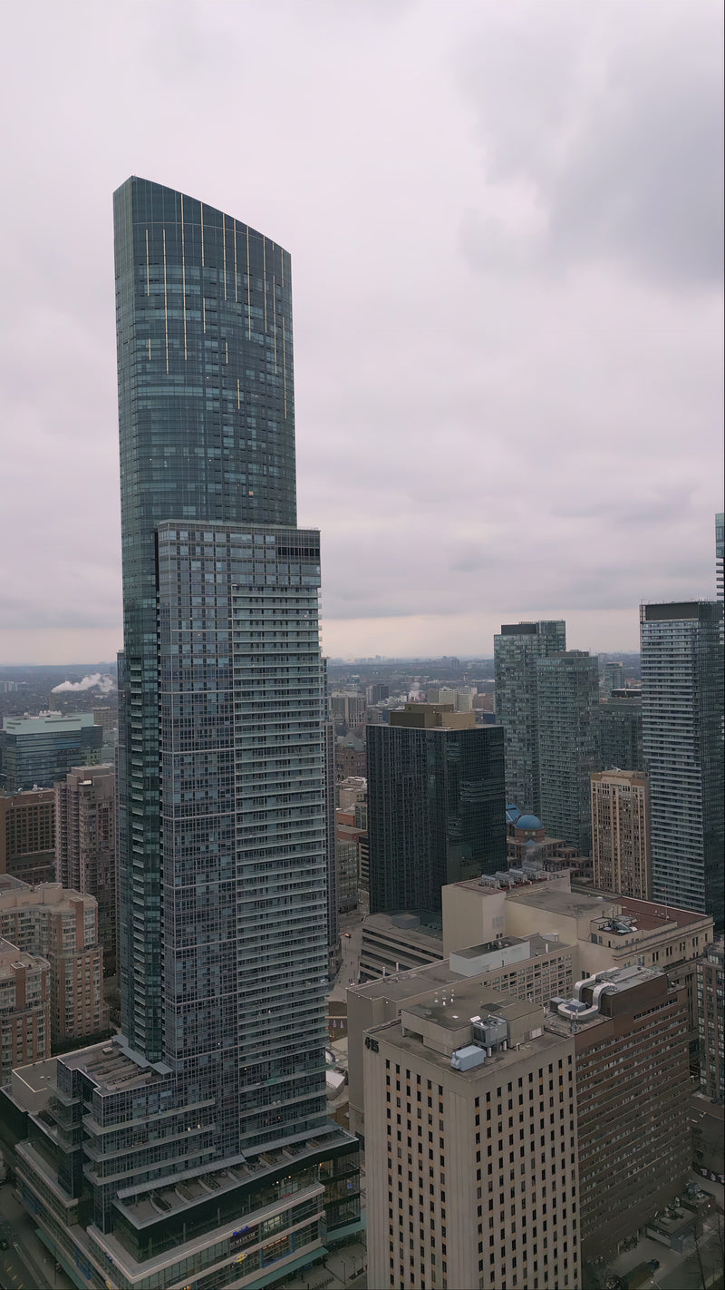 Modern Glass Skyscrapers in Downtown City - 5K Aerial