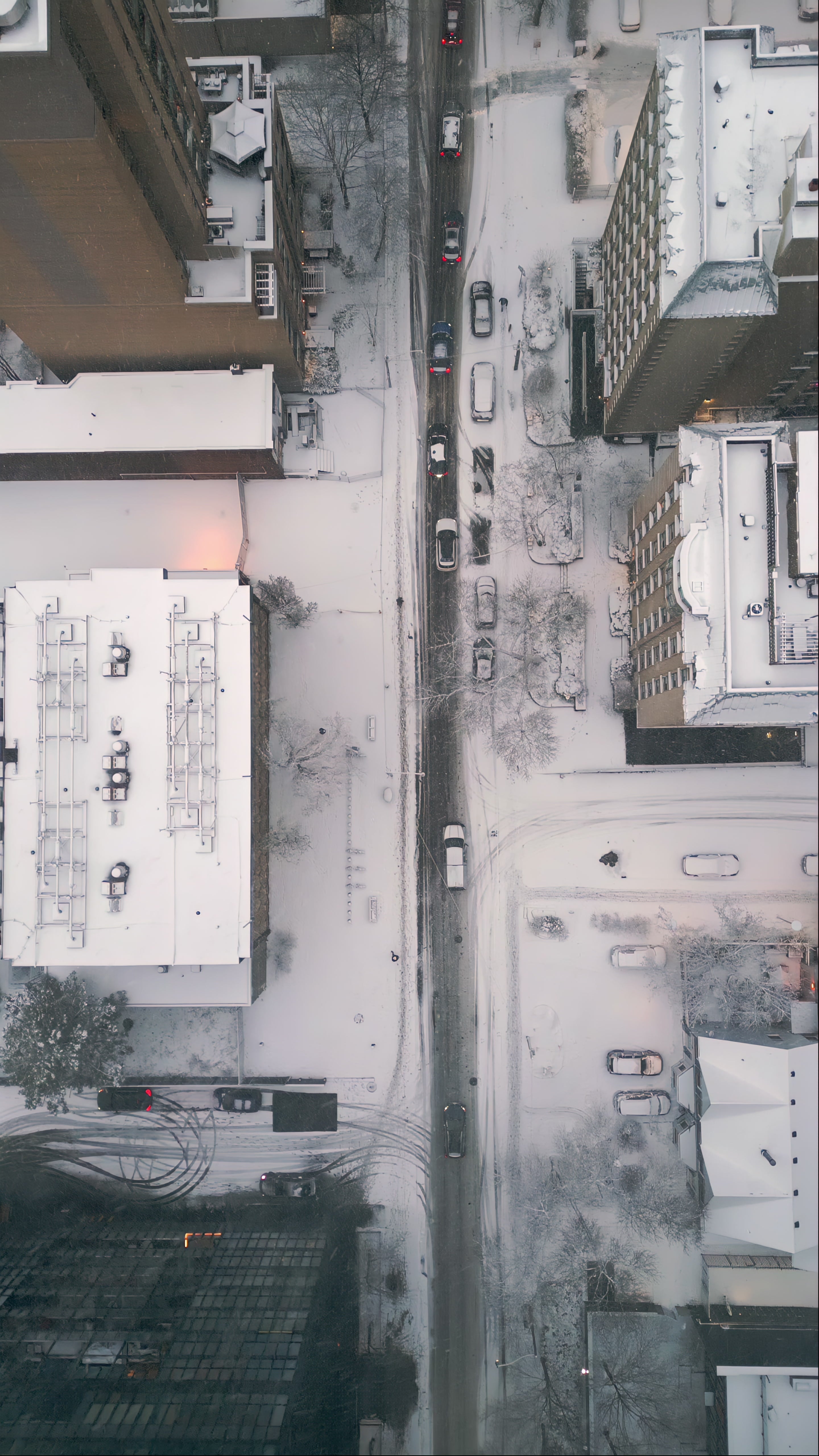 Snowy Toronto Street at Dusk - Top Down — 4K stock footage