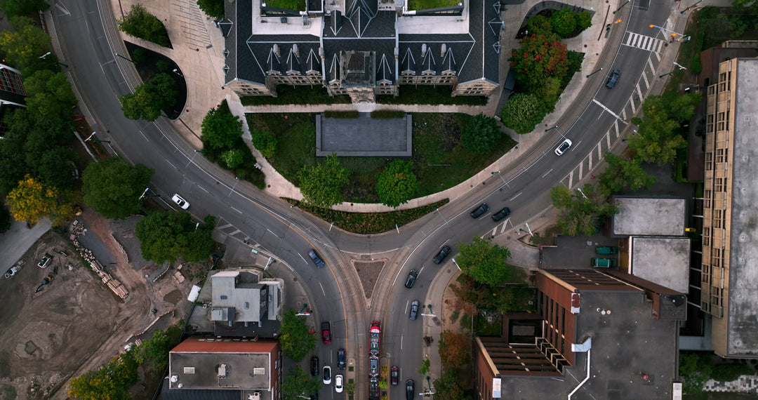 Aerial Top Down View of Urban Highway Interchange with Traffic — Premium 4K stock footage