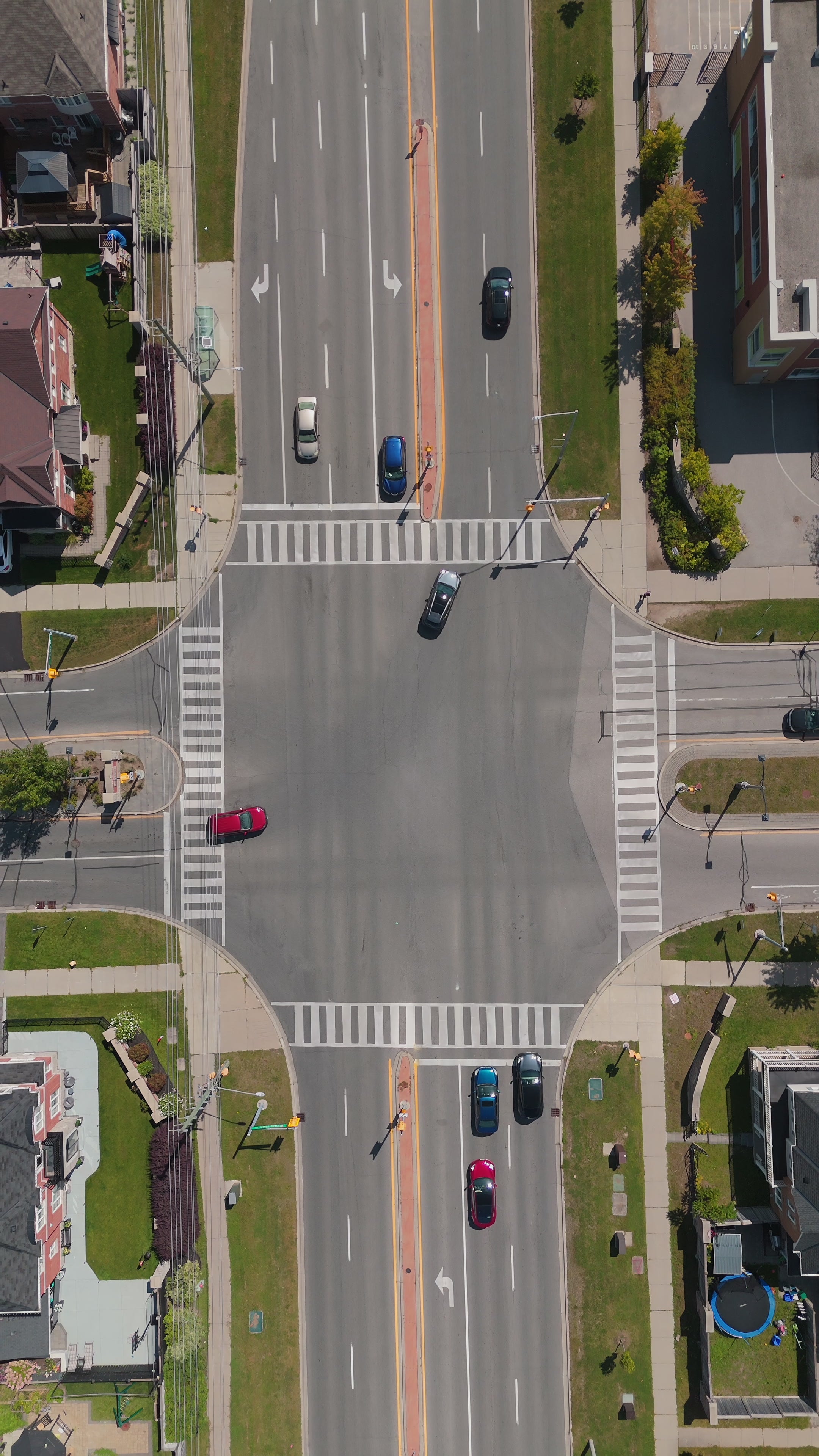 Suburban Intersection Traffic - Top Down Aerial in Toronto — 4K stock footage