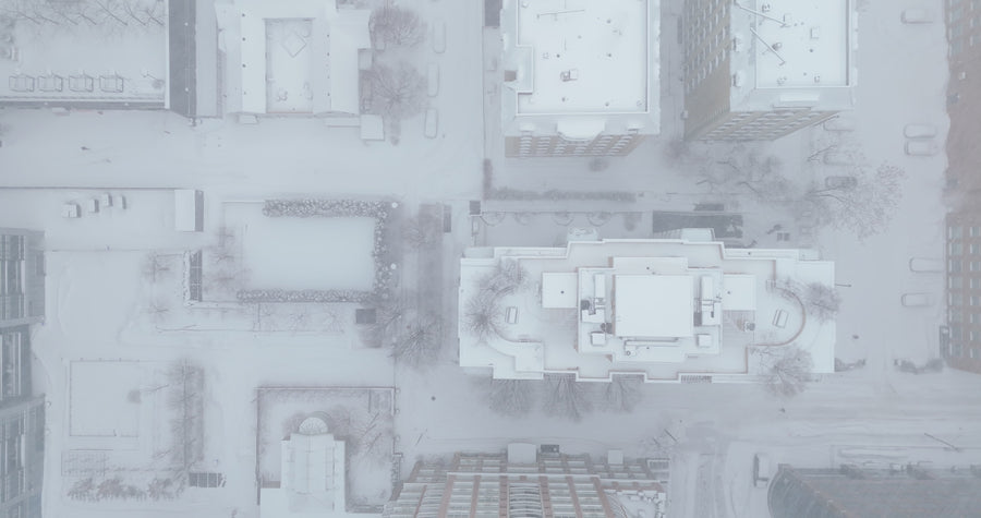 Snow-Covered Toronto City Block - Aerial Blizzard